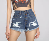 Short en jean taille haute à effet usé Diva
